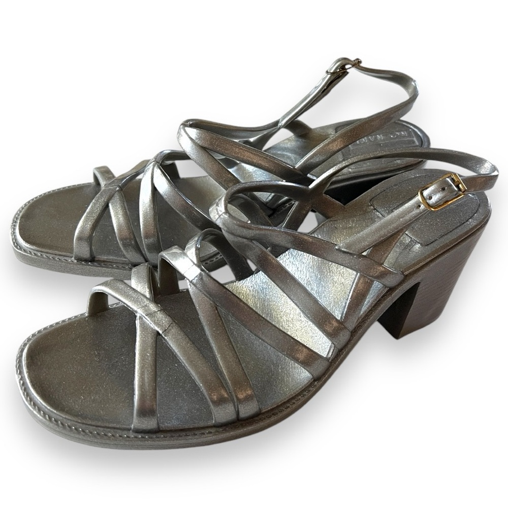 No Name Brand Sandals Vintage Metallic Pewter Jelly Rubber Strappy Y2K Sz 36